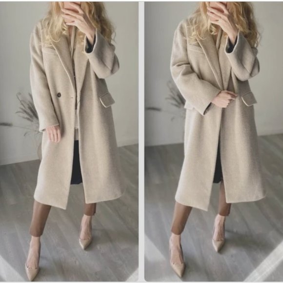 ZARA WOMEN NEW OVERSIZED MANTECO WOOL BLEND COAT TAUPE GRAY 2090/722 - Picture 3 of 12